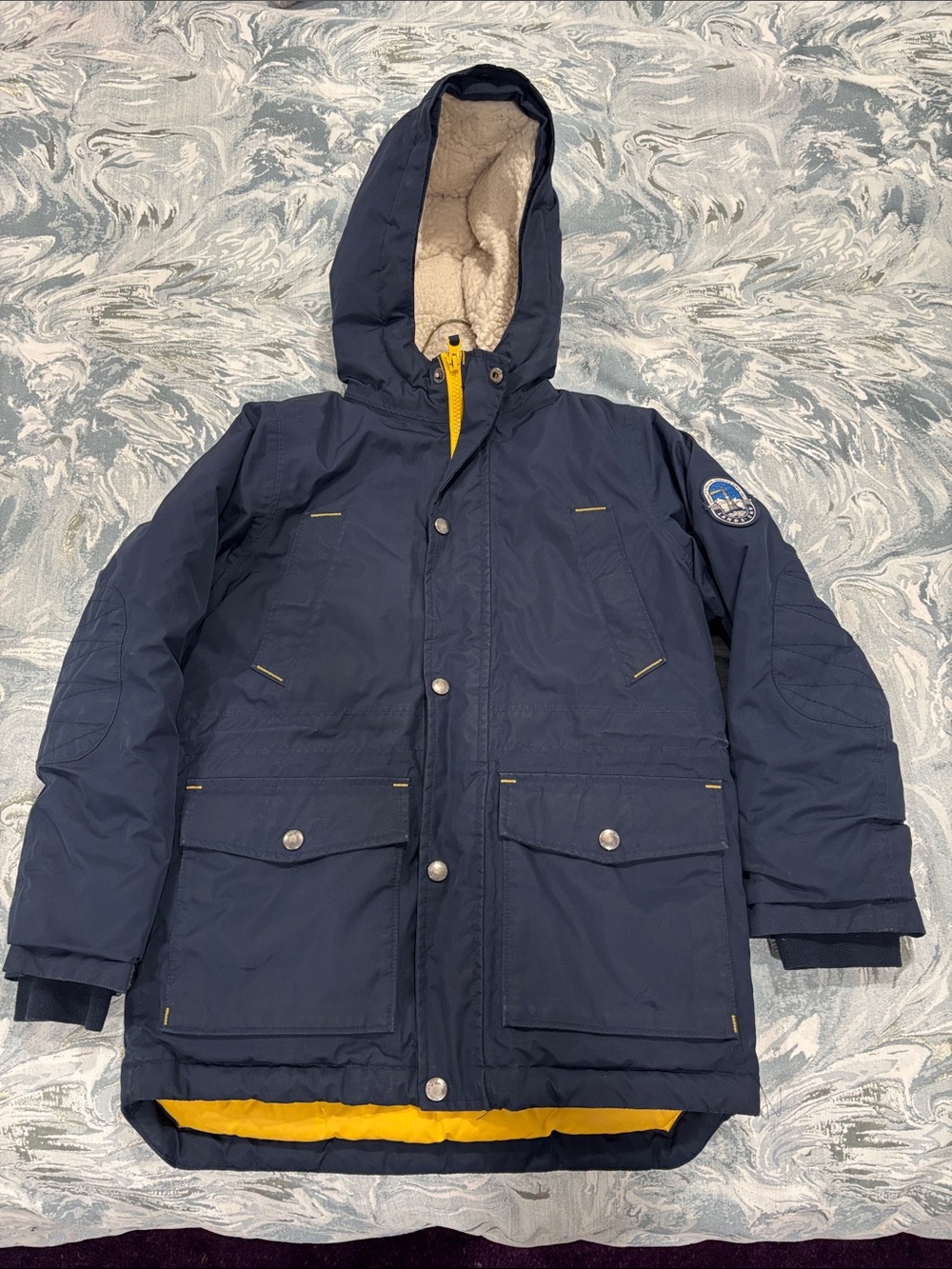 Lands' End Navy Puffer Coat with Yellow Trim